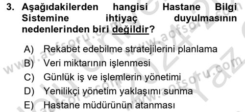 Tıbbi Belgeleme Dersi 2024 - 2025 Yılı Yaz Okulu Sınav Soruları 3. Soru