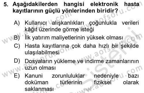 Tıbbi Belgeleme Dersi 2024 - 2025 Yılı Yaz Okulu Sınav Soruları 5. Soru