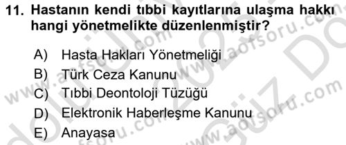 Tıbbi Belgeleme Dersi 2025 - 2026 Yılı (Vize) Ara Sınav Soruları 11. Soru