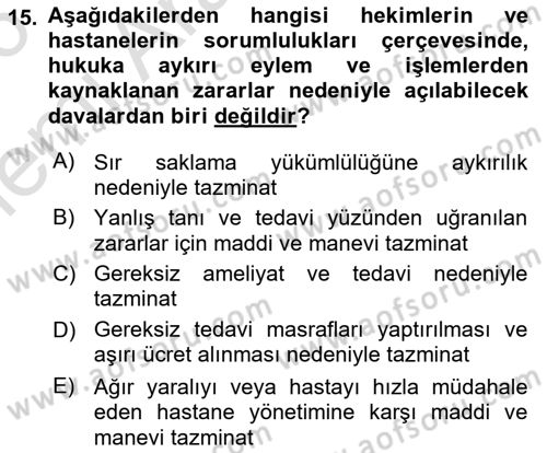 Tıbbi Belgeleme Dersi 2025 - 2026 Yılı (Vize) Ara Sınav Soruları 15. Soru