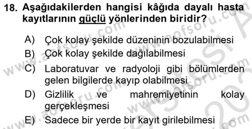 Tıbbi Belgeleme Dersi 2025 - 2026 Yılı (Vize) Ara Sınav Soruları 18. Soru