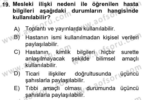 Tıbbi Belgeleme Dersi 2025 - 2026 Yılı (Vize) Ara Sınav Soruları 19. Soru