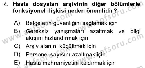 Tıbbi Belgeleme Dersi 2025 - 2026 Yılı (Vize) Ara Sınav Soruları 4. Soru