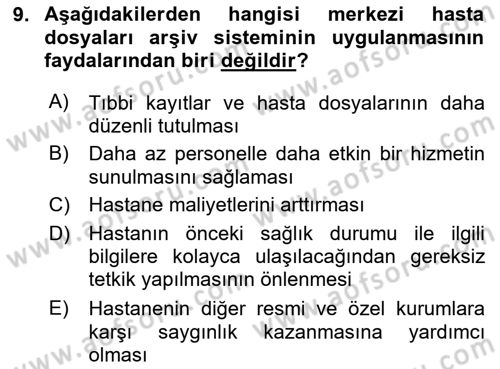 Tıbbi Belgeleme Dersi 2025 - 2026 Yılı (Vize) Ara Sınav Soruları 9. Soru