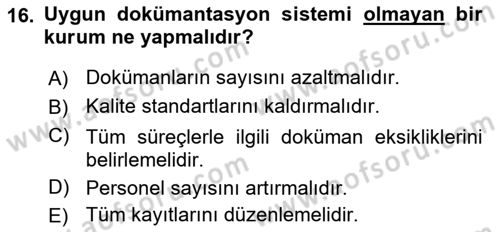 Tıbbi Belgeleme Dersi 2025 - 2026 Yılı (Final) Dönem Sonu Sınav Soruları 16. Soru