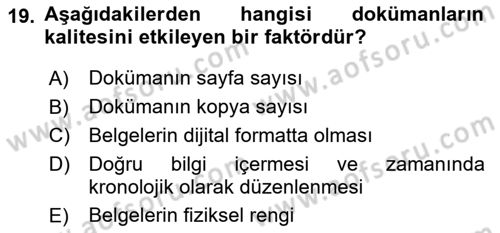 Tıbbi Belgeleme Dersi 2025 - 2026 Yılı (Final) Dönem Sonu Sınav Soruları 19. Soru