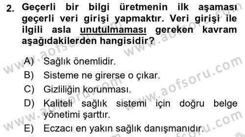 Tıbbi Belgeleme Dersi 2025 - 2026 Yılı (Final) Dönem Sonu Sınav Soruları 2. Soru