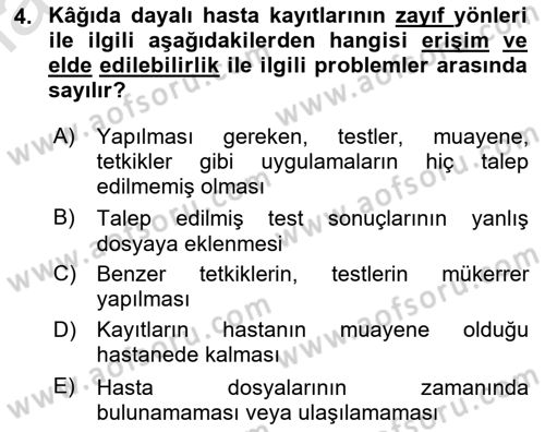 Tıbbi Belgeleme Dersi 2025 - 2026 Yılı (Final) Dönem Sonu Sınav Soruları 4. Soru