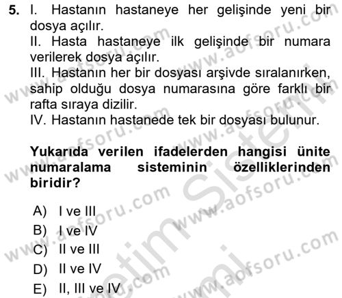 Tıbbi Belgeleme Dersi 2025 - 2026 Yılı (Final) Dönem Sonu Sınav Soruları 5. Soru