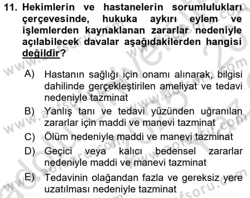 Tıbbi Belgeleme Dersi 2025 - 2026 Yılı Yaz Okulu Sınav Soruları 11. Soru