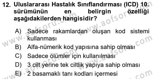 Tıbbi Belgeleme Dersi 2025 - 2026 Yılı Yaz Okulu Sınav Soruları 12. Soru