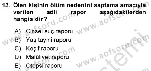 Tıbbi Belgeleme Dersi 2025 - 2026 Yılı Yaz Okulu Sınav Soruları 13. Soru