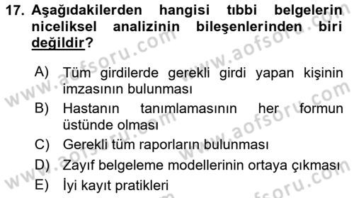 Tıbbi Belgeleme Dersi 2025 - 2026 Yılı Yaz Okulu Sınav Soruları 17. Soru