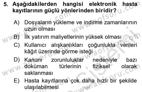 Tıbbi Belgeleme Dersi 2025 - 2026 Yılı Yaz Okulu Sınav Soruları 5. Soru