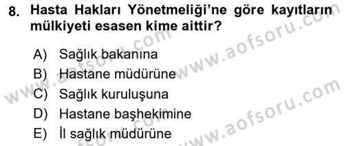 Tıbbi Belgeleme Dersi 2025 - 2026 Yılı Yaz Okulu Sınav Soruları 8. Soru