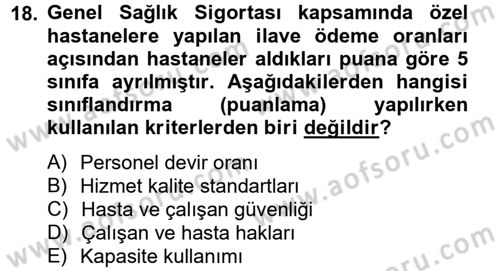 Sağlık Kurumları Mevzuatı Dersi 2012 - 2013 Yılı (Vize) Ara Sınav Soruları 18. Soru