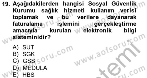 Sağlık Kurumları Mevzuatı Dersi 2012 - 2013 Yılı (Vize) Ara Sınav Soruları 19. Soru