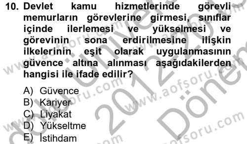 Sağlık Kurumları Mevzuatı Dersi 2012 - 2013 Yılı (Final) Dönem Sonu Sınav Soruları 10. Soru