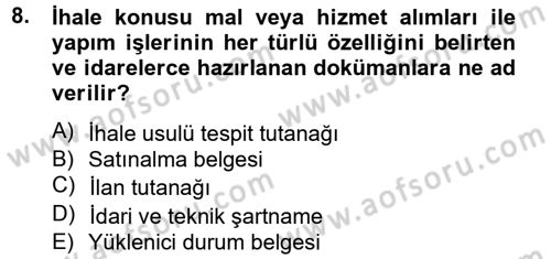 Sağlık Kurumları Mevzuatı Dersi 2012 - 2013 Yılı (Final) Dönem Sonu Sınav Soruları 8. Soru