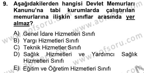 Sağlık Kurumları Mevzuatı Dersi 2012 - 2013 Yılı (Final) Dönem Sonu Sınav Soruları 9. Soru