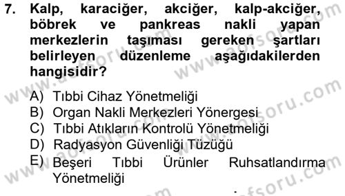 Sağlık Kurumları Mevzuatı Dersi 2013 - 2014 Yılı (Vize) Ara Sınav Soruları 7. Soru