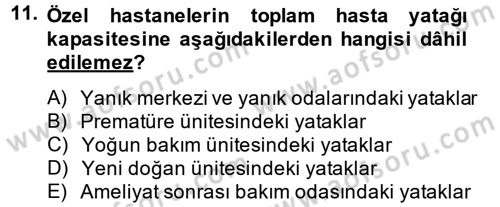 Sağlık Kurumları Mevzuatı Dersi 2014 - 2015 Yılı (Vize) Ara Sınav Soruları 11. Soru