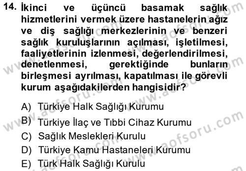 Sağlık Kurumları Mevzuatı Dersi 2014 - 2015 Yılı (Vize) Ara Sınav Soruları 14. Soru
