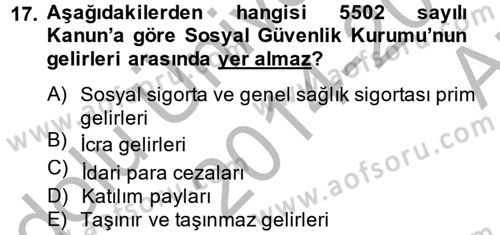 Sağlık Kurumları Mevzuatı Dersi 2014 - 2015 Yılı (Vize) Ara Sınav Soruları 17. Soru