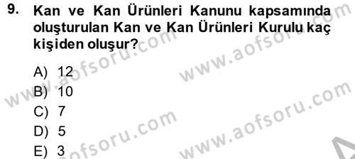 Sağlık Kurumları Mevzuatı Dersi 2014 - 2015 Yılı (Vize) Ara Sınav Soruları 9. Soru