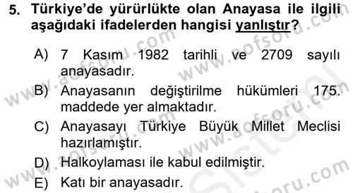 Sağlık Kurumları Mevzuatı Dersi 2015 - 2016 Yılı (Vize) Ara Sınav Soruları 5. Soru