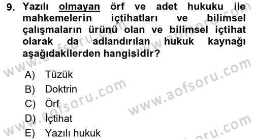 Sağlık Kurumları Mevzuatı Dersi 2015 - 2016 Yılı (Vize) Ara Sınav Soruları 9. Soru