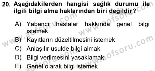 Sağlık Kurumları Mevzuatı Dersi 2015 - 2016 Yılı (Final) Dönem Sonu Sınav Soruları 20. Soru