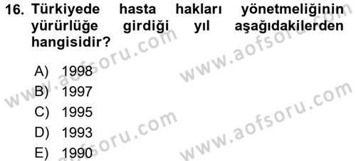 Sağlık Kurumları Mevzuatı Dersi 2016 - 2017 Yılı 3 Ders Sınavı 16. Soru