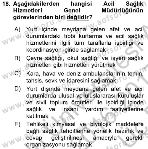 Sağlık Kurumları Mevzuatı Dersi 2016 - 2017 Yılı 3 Ders Sınav Soruları 18. Soru