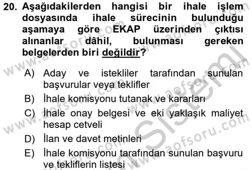 Sağlık Kurumları Mevzuatı Dersi 2016 - 2017 Yılı 3 Ders Sınav Soruları 20. Soru