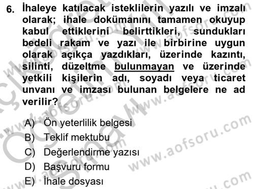 Sağlık Kurumları Mevzuatı Dersi 2016 - 2017 Yılı 3 Ders Sınav Soruları 6. Soru