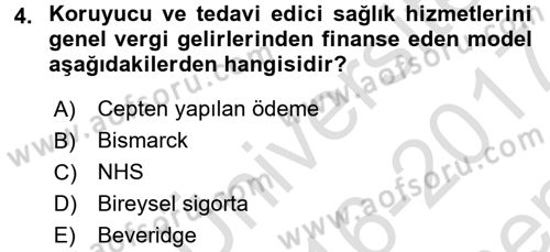 Sağlık Kurumları Mevzuatı Dersi 2016 - 2017 Yılı (Final) Dönem Sonu Sınav Soruları 4. Soru