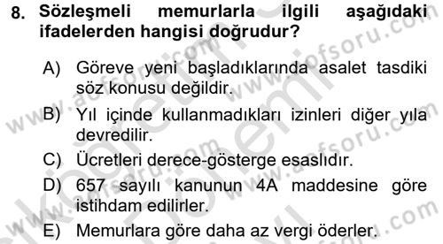 Sağlık Kurumları Mevzuatı Dersi 2016 - 2017 Yılı (Final) Dönem Sonu Sınav Soruları 8. Soru