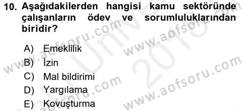 Sağlık Kurumları Mevzuatı Dersi 2017 - 2018 Yılı 3 Ders Sınav Soruları 10. Soru
