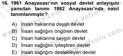 Sağlık Kurumları Mevzuatı Dersi 2017 - 2018 Yılı (Vize) Ara Sınav Soruları 16. Soru
