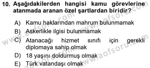 Sağlık Kurumları Mevzuatı Dersi 2017 - 2018 Yılı (Final) Dönem Sonu Sınav Soruları 10. Soru