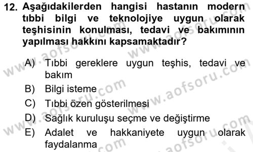 Sağlık Kurumları Mevzuatı Dersi 2017 - 2018 Yılı (Final) Dönem Sonu Sınav Soruları 12. Soru