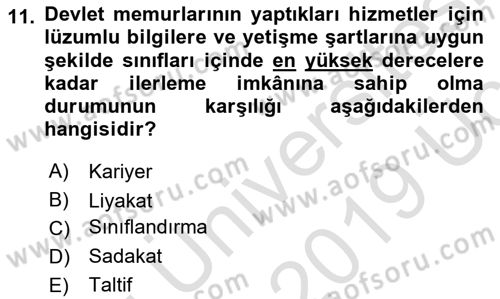 Sağlık Kurumları Mevzuatı Dersi 2018 - 2019 Yılı 3 Ders Sınav Soruları 11. Soru