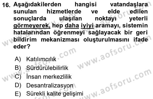Sağlık Kurumları Mevzuatı Dersi 2018 - 2019 Yılı 3 Ders Sınav Soruları 16. Soru