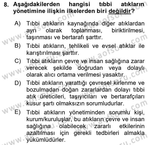 Sağlık Kurumları Mevzuatı Dersi 2018 - 2019 Yılı (Vize) Ara Sınav Soruları 8. Soru