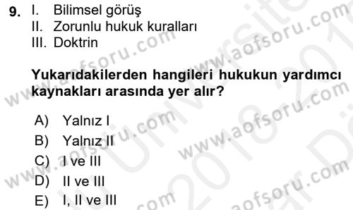 Sağlık Kurumları Mevzuatı Dersi 2018 - 2019 Yılı (Vize) Ara Sınav Soruları 9. Soru