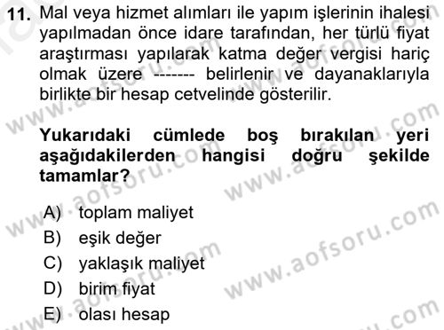 Sağlık Kurumları Mevzuatı Dersi 2018 - 2019 Yılı (Final) Dönem Sonu Sınav Soruları 11. Soru