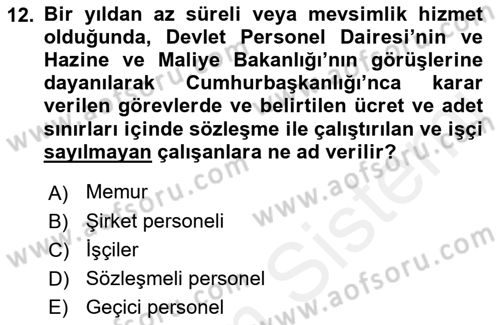 Sağlık Kurumları Mevzuatı Dersi 2018 - 2019 Yılı (Final) Dönem Sonu Sınav Soruları 12. Soru