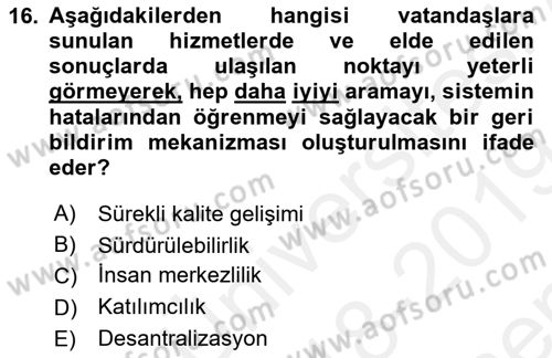 Sağlık Kurumları Mevzuatı Dersi 2018 - 2019 Yılı (Final) Dönem Sonu Sınav Soruları 16. Soru