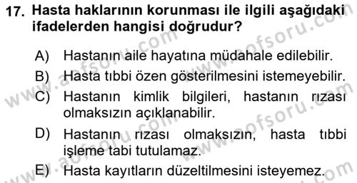 Sağlık Kurumları Mevzuatı Dersi 2018 - 2019 Yılı (Final) Dönem Sonu Sınav Soruları 17. Soru